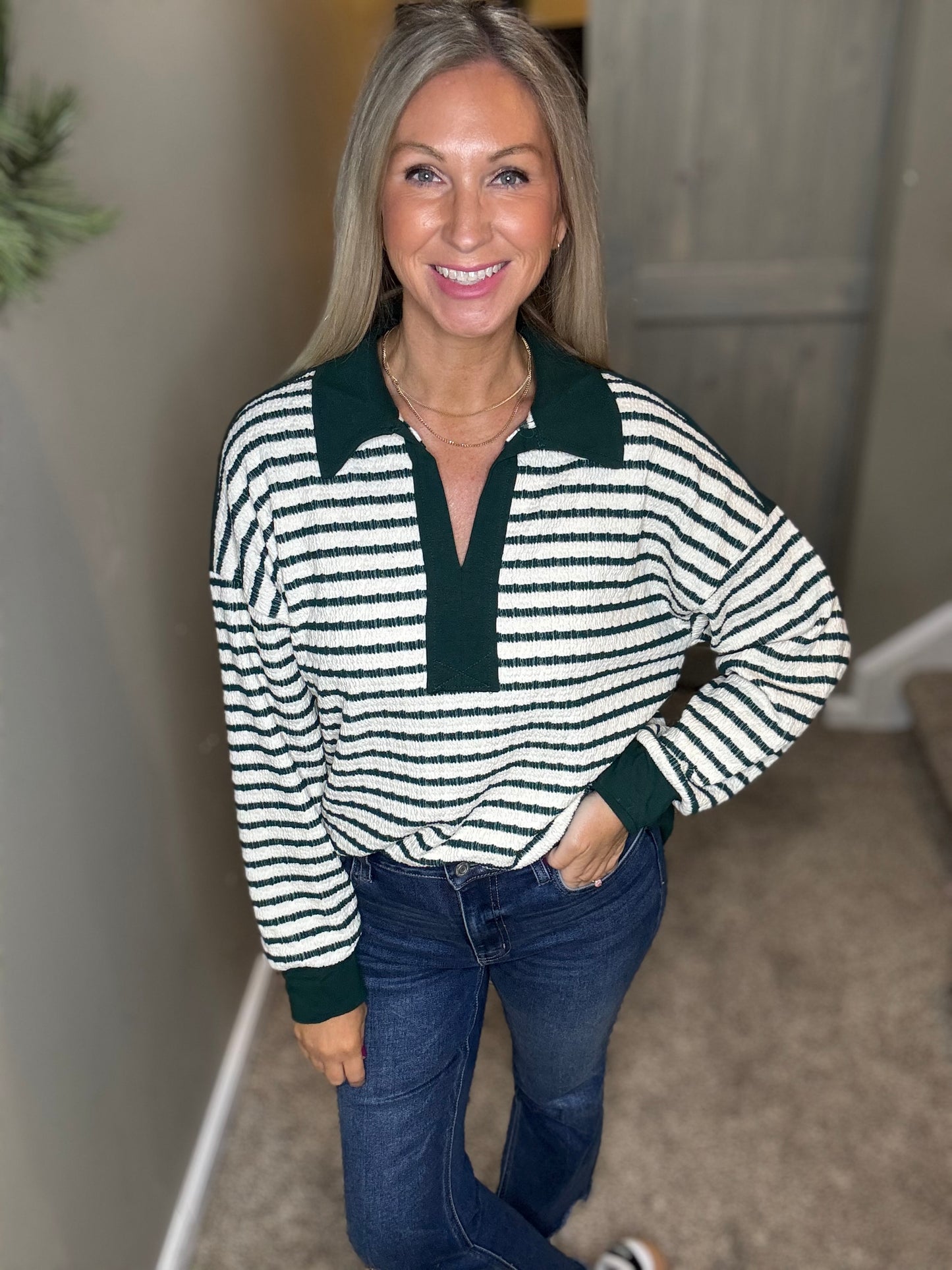 Striped Oversized Collar Top