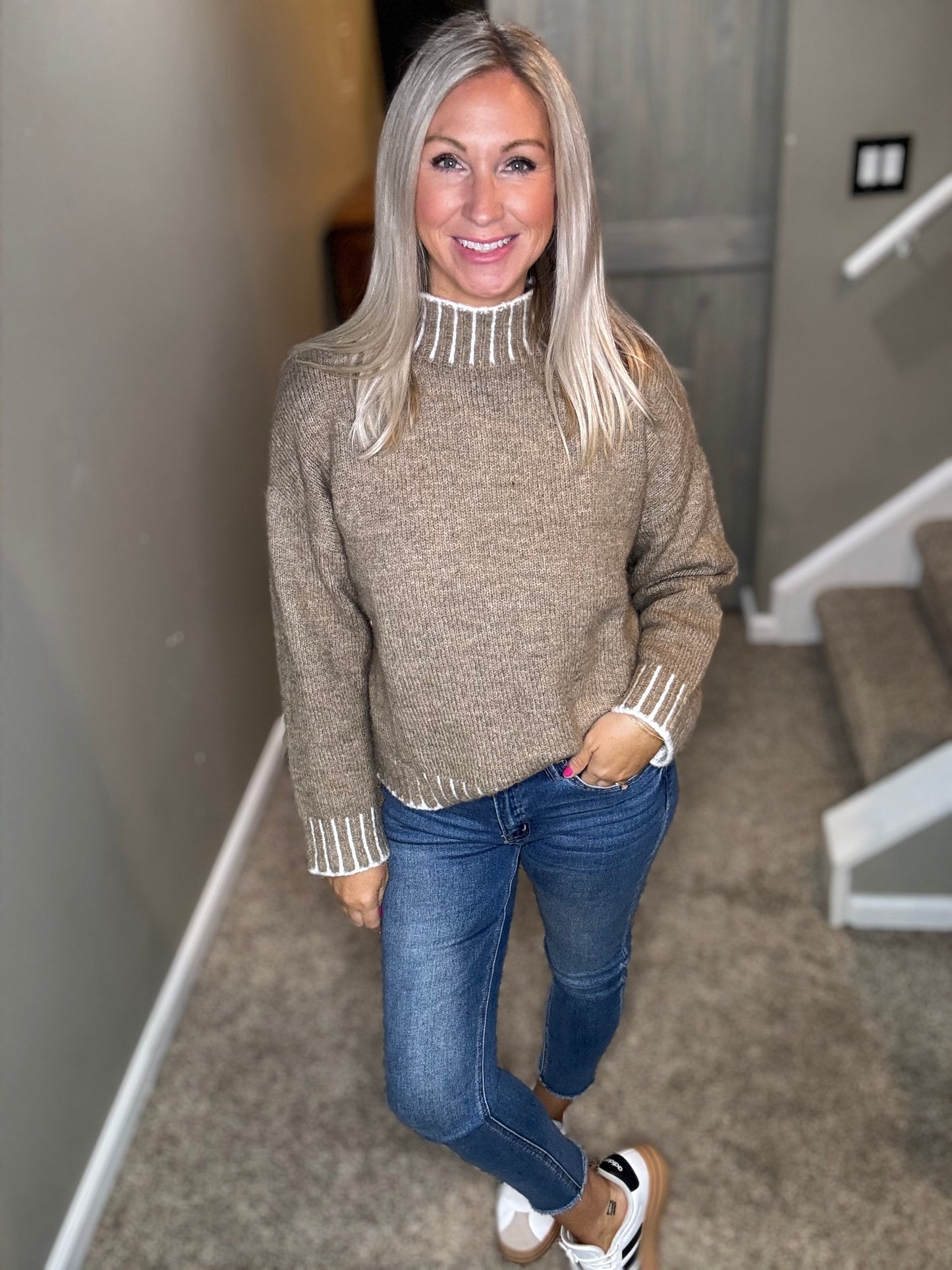 Tan Ivory Detail Sweater