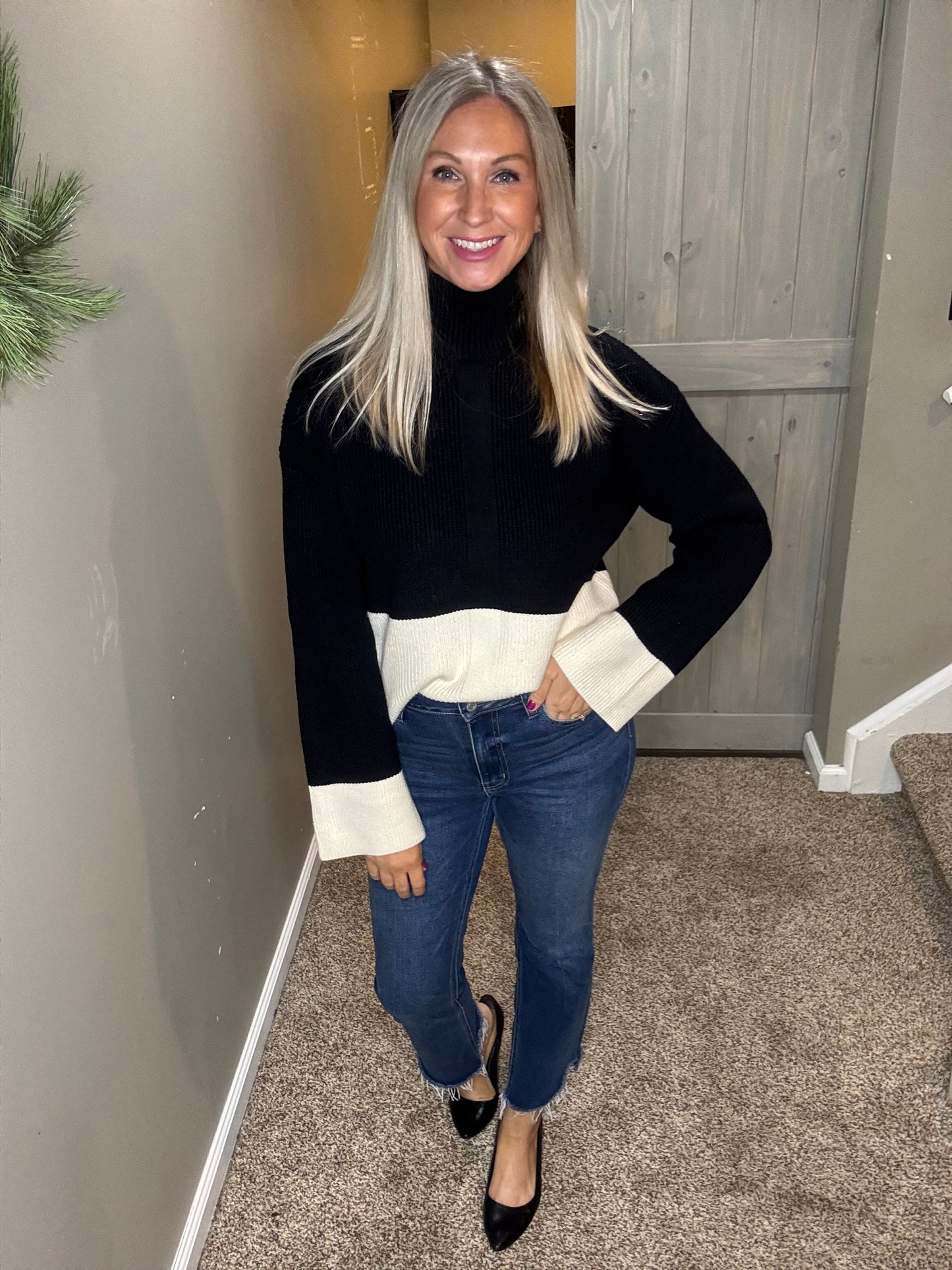 Black White Colorblock Sweater