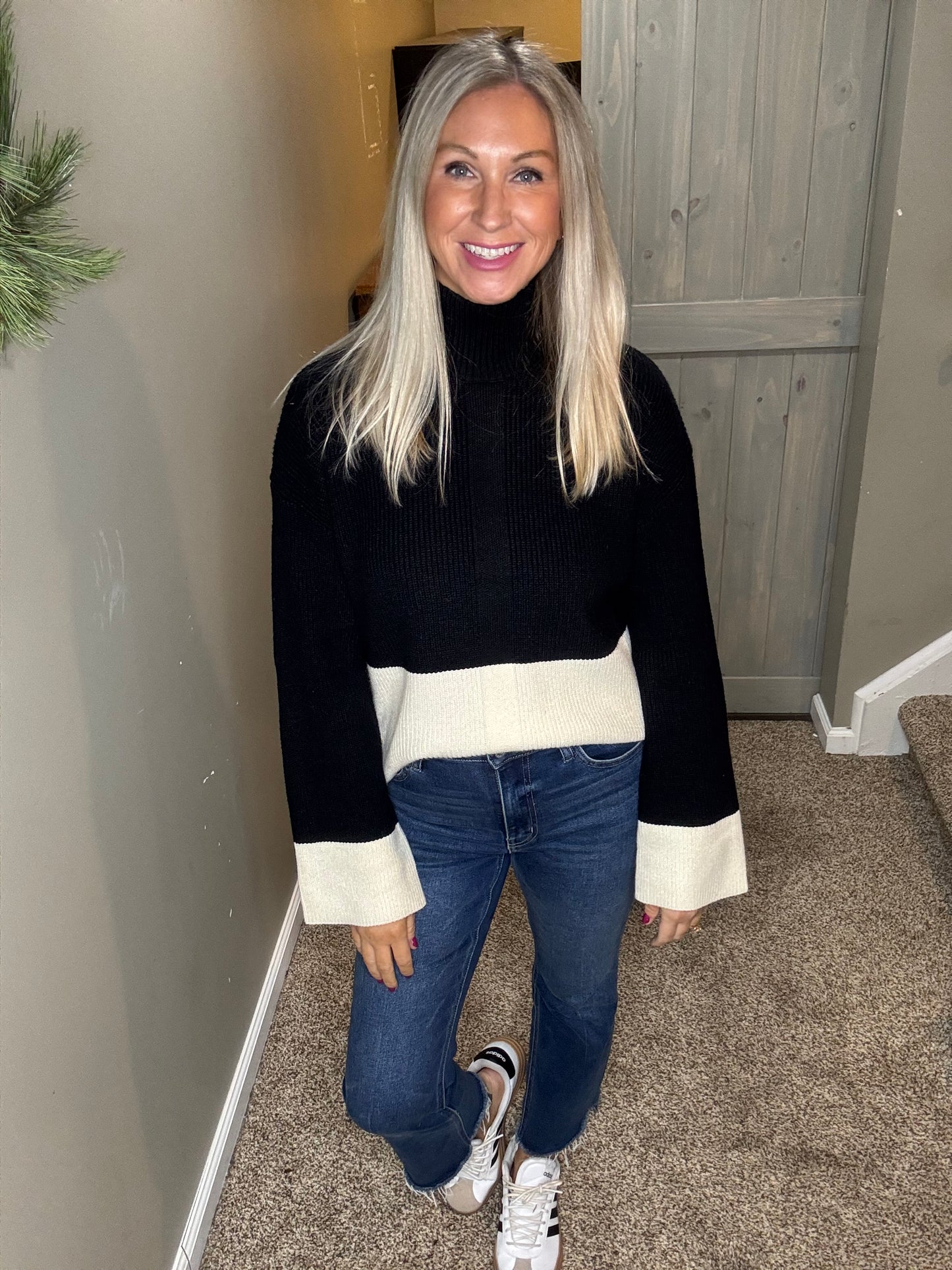 Black White Colorblock Sweater