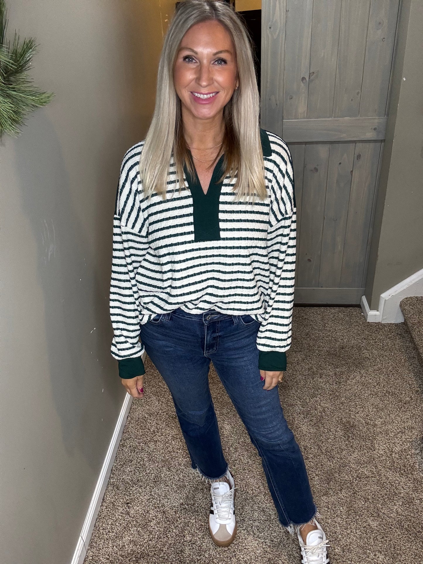 Striped Oversized Collar Top