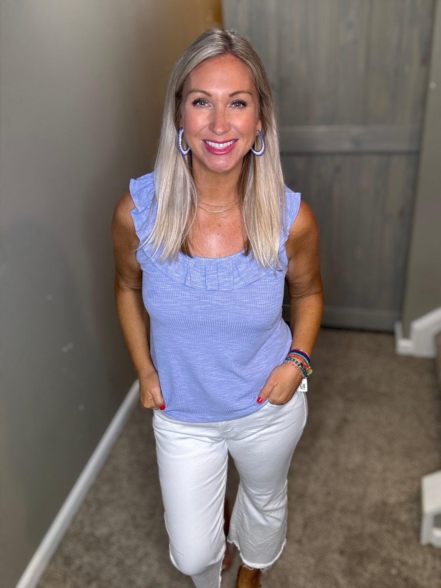 Blue Ruffle Tank