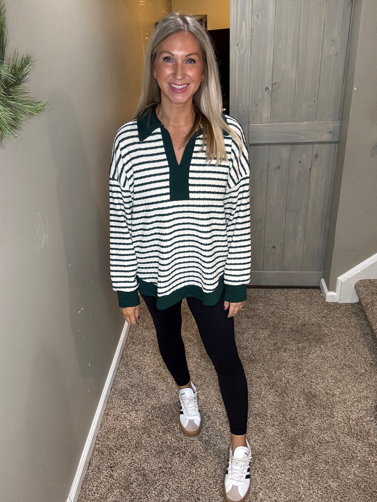 Striped Oversized Collar Top