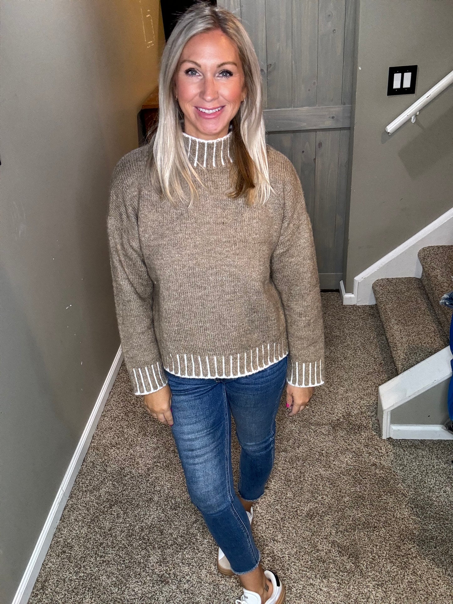 Tan Ivory Detail Sweater