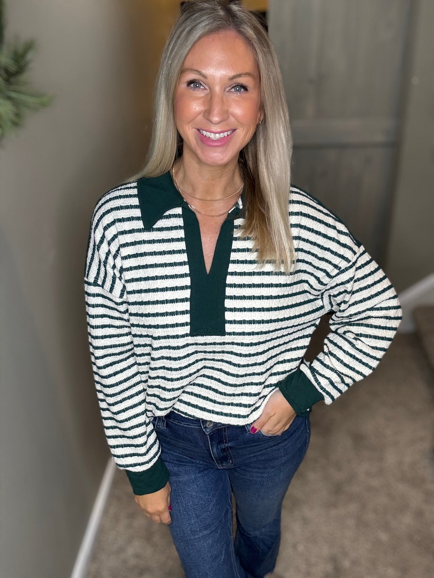 Striped Oversized Collar Top