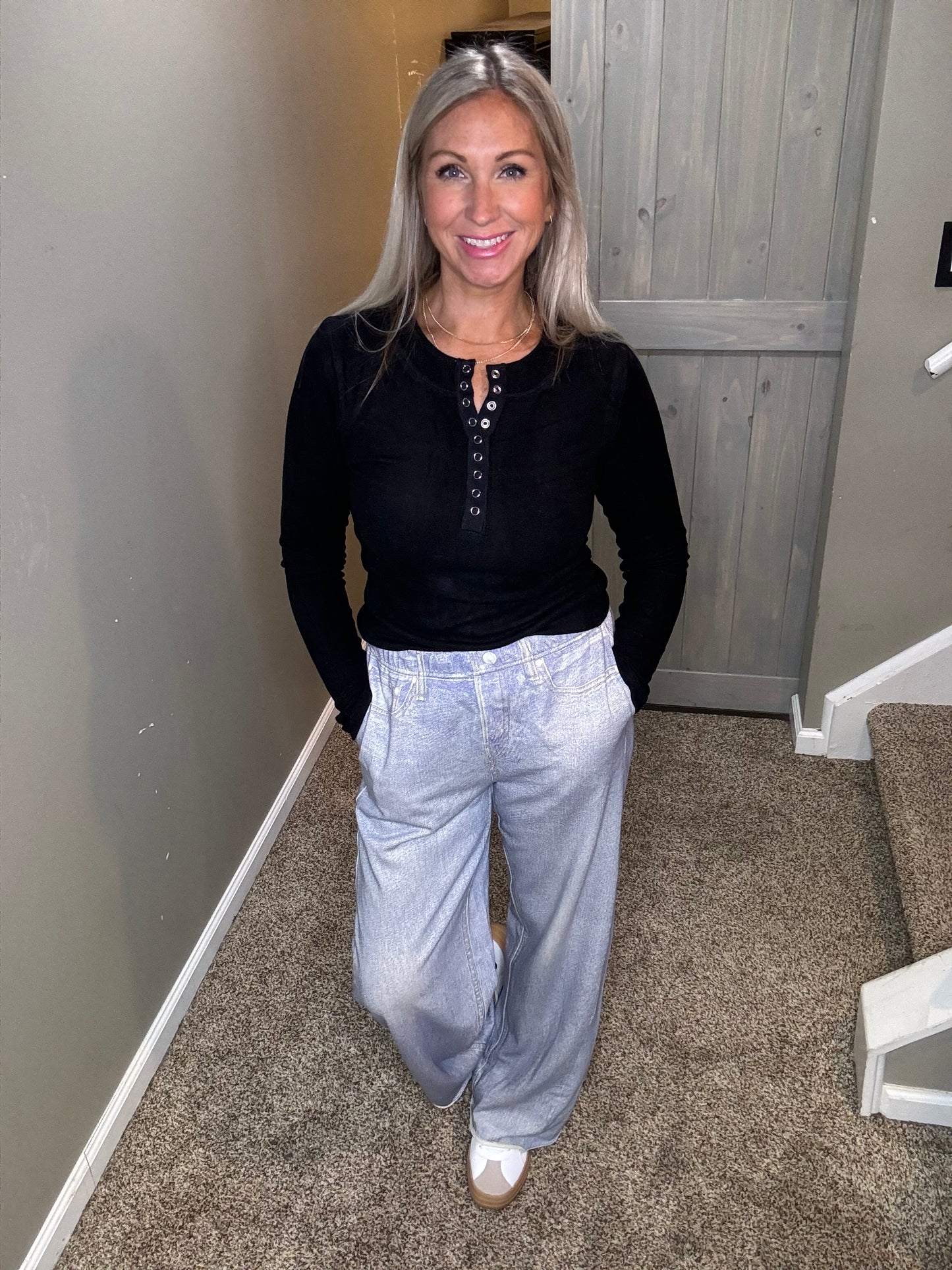 Faux Denim Wide Leg Pants