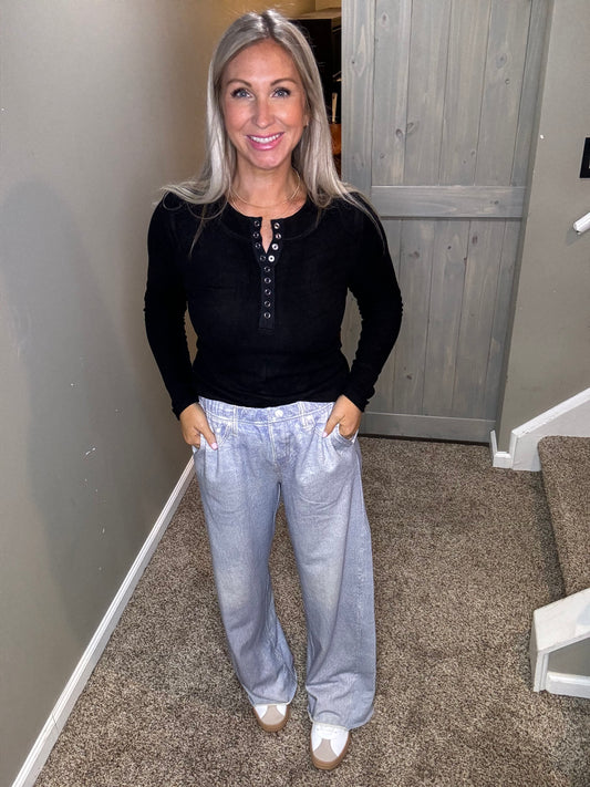 Faux Denim Wide Leg Pants