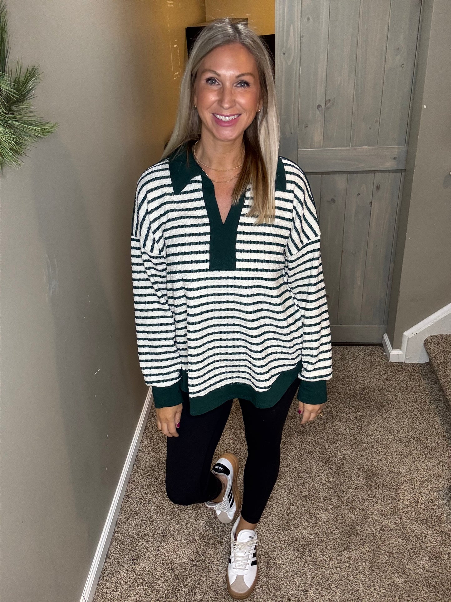 Striped Oversized Collar Top