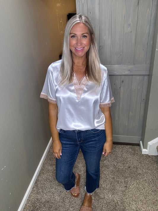 White Crochet Trim Top