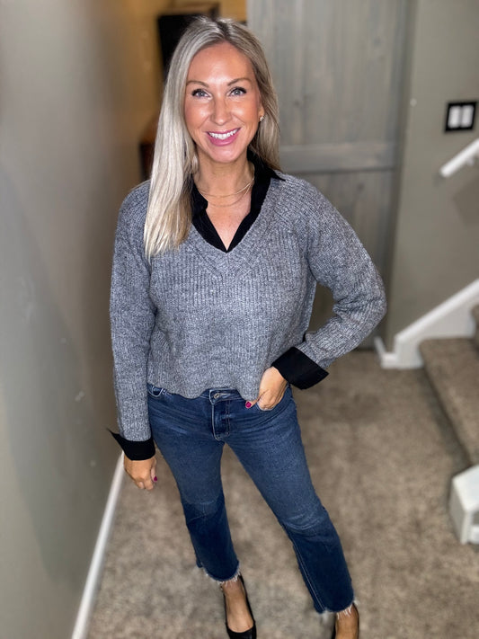 Grey Black Sweater Top