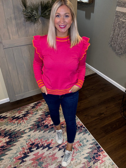 Fuchsia Flutter Sleeve Sweater