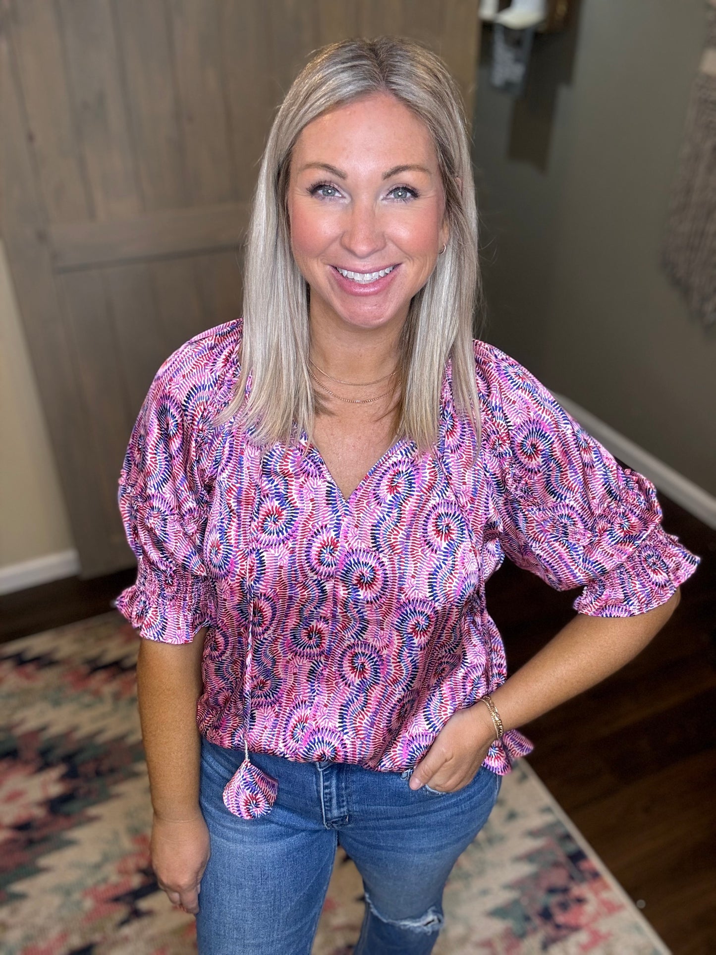 Pink Tassel Tie Top