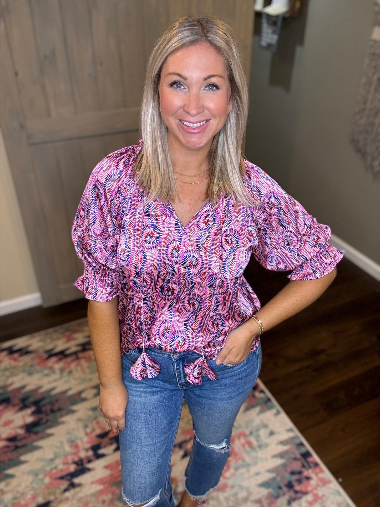 Pink Tassel Tie Top