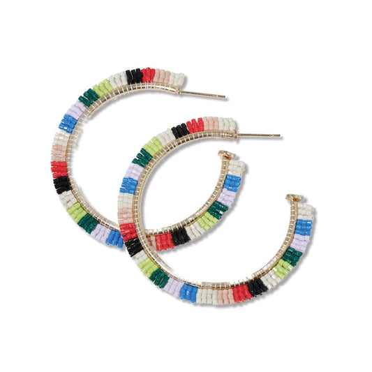 Nora Checkered Beaded Hoop Earrings