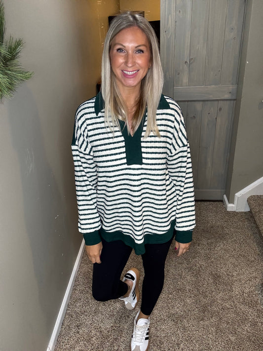 Striped Oversized Collar Top