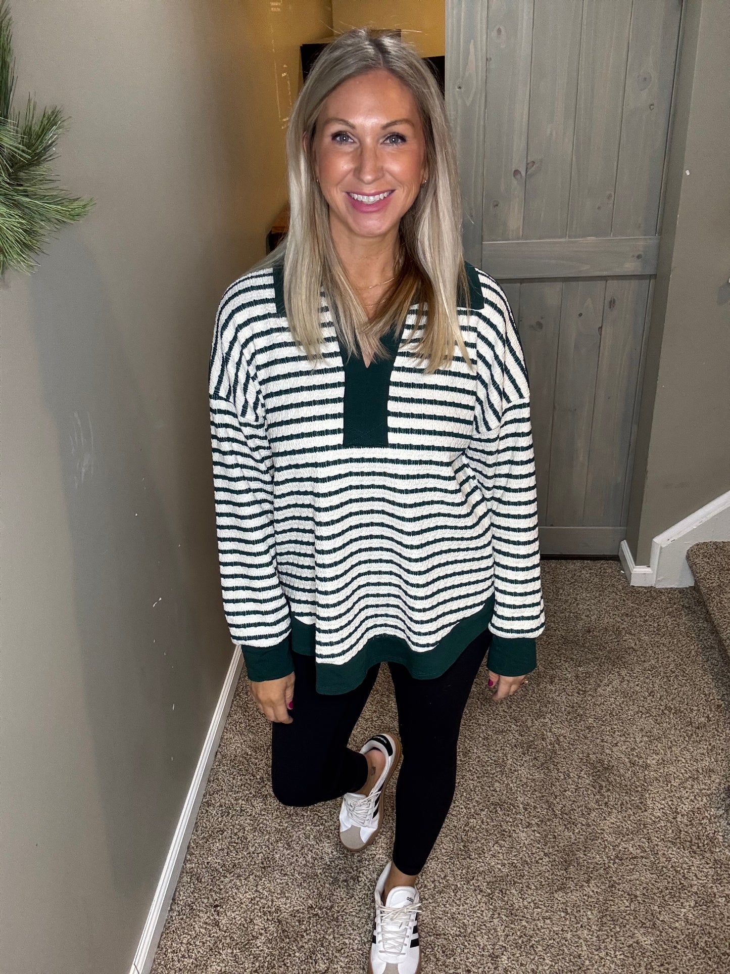 Striped Oversized Collar Top