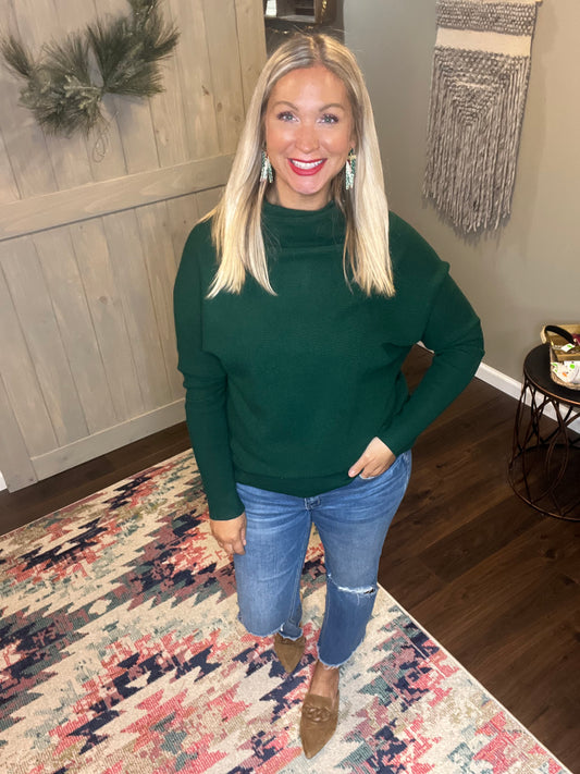 Green Ribbed Dolman Sweater