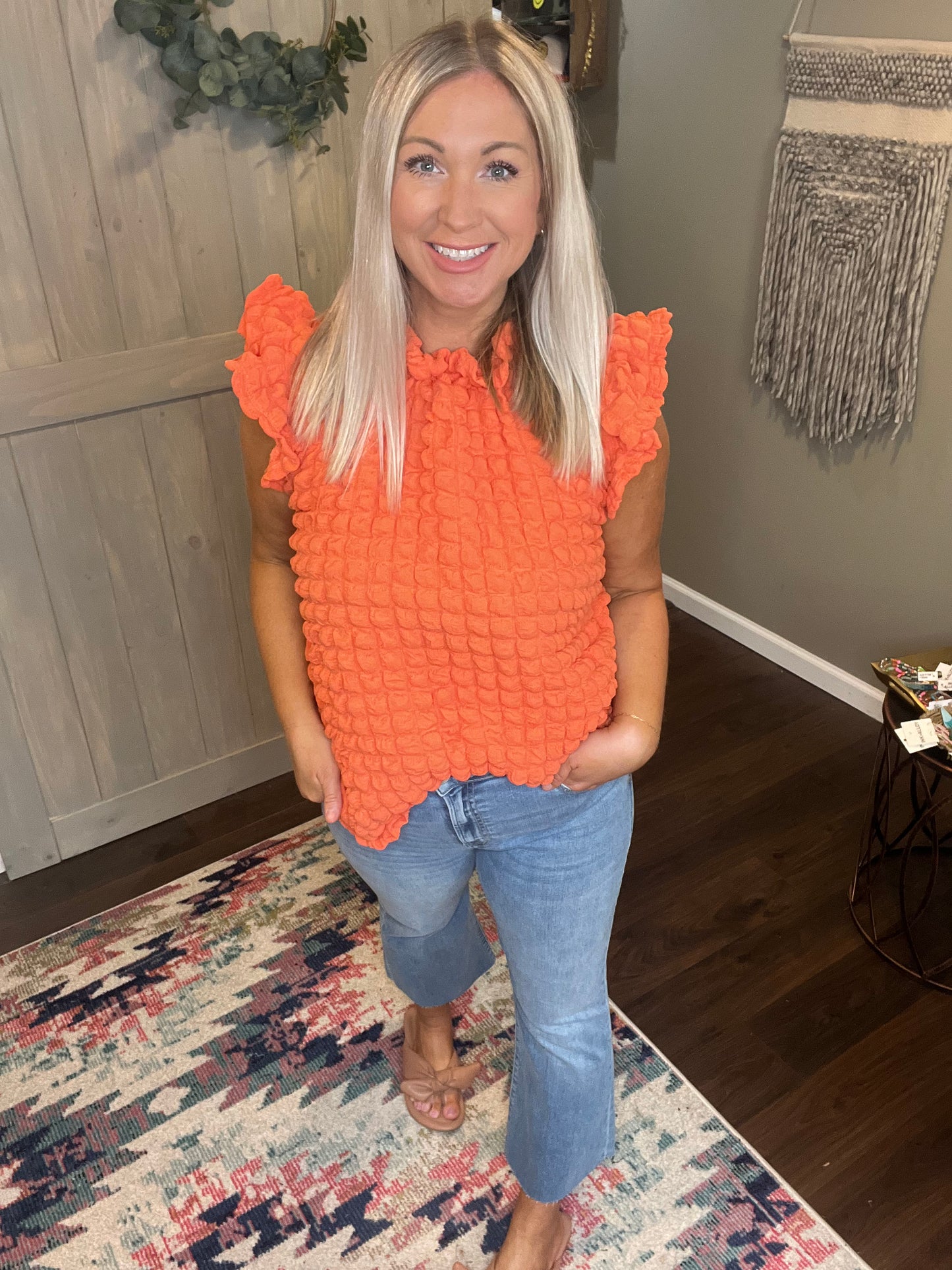 Orange Textured Knit Top