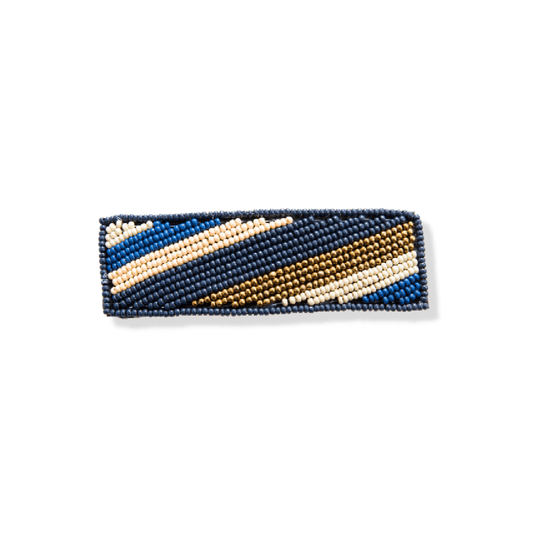 Navy Pink Lapis Gold Stripe Barrette