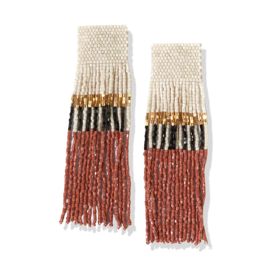 Ivory Rust Stripe Luxe Fringe Earrings