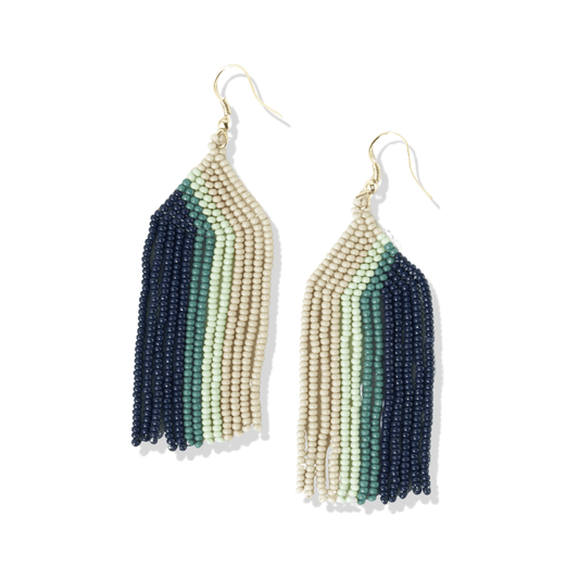 Ivory Mint Teal Navy Vertical Stripe Earrings