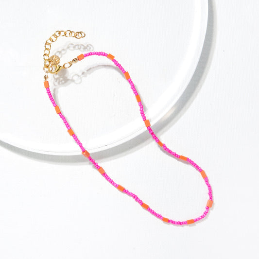 Pink Orange Bead Necklace