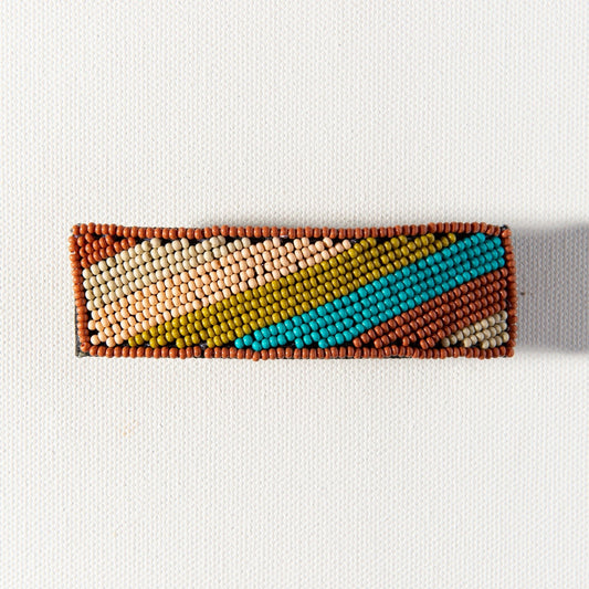 Rust Turquoise Pink Diagonal Stripe Barrette