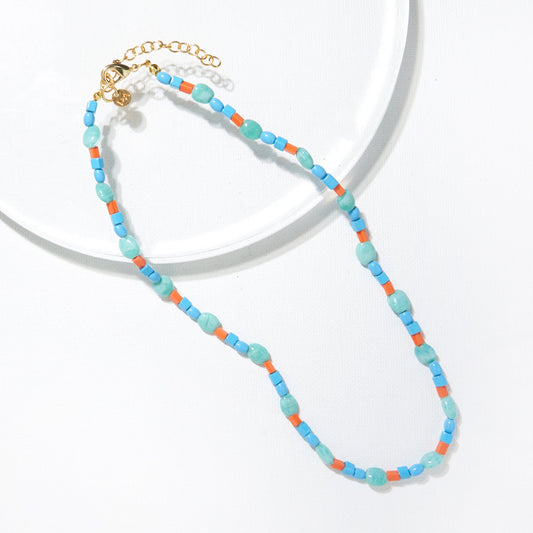 Turquoise Orange Beaded Necklace